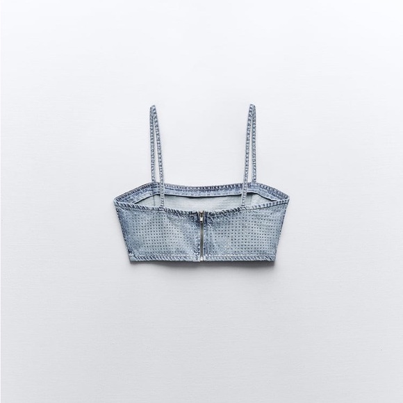 ZARA RHINESTONE TRF DENIM CROP TOP - Picture 5 of 10